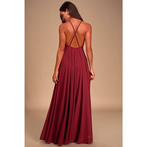 Lulus Mythical Kind of Love Wine Red Chiffon Maxi Dress Small Wedding Cocktail - Picture 13 of 13